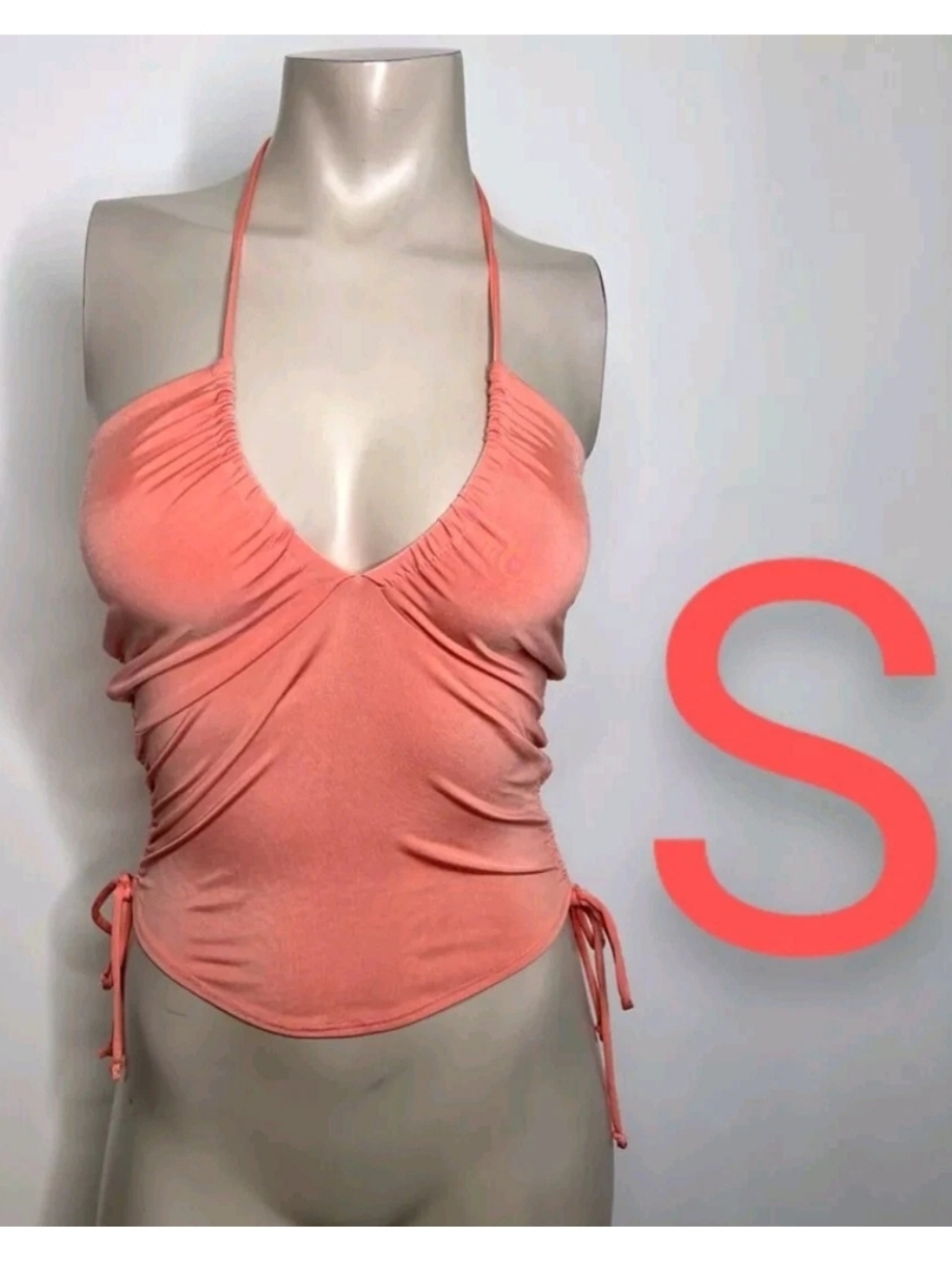 🆕Peach Pink Halter Ruched Crop Top   Size S